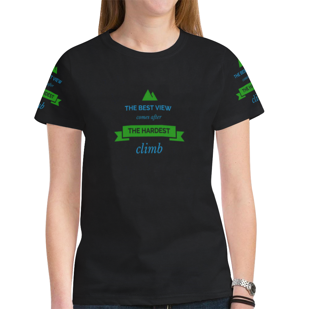 Women T-Shirt Short Sleeve S, M, L, XL Black Hiking Rock Climbing New All Over Print T-shirt for Women (Model T45)