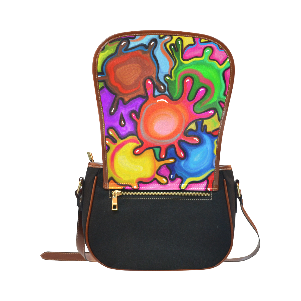 Vibrant Abstract Paint Splats Saddle Bag/Small (Model 1649)(Flap Customization)