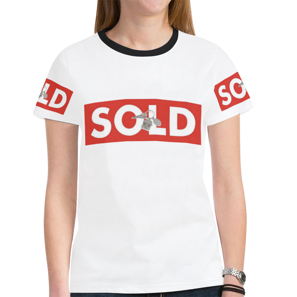Womens T-Shirt Short Sleeve S, M, L, XL Red White Real Estate Sold Sign House Keys White New All Over Print T-shirt for Women (Model T45)