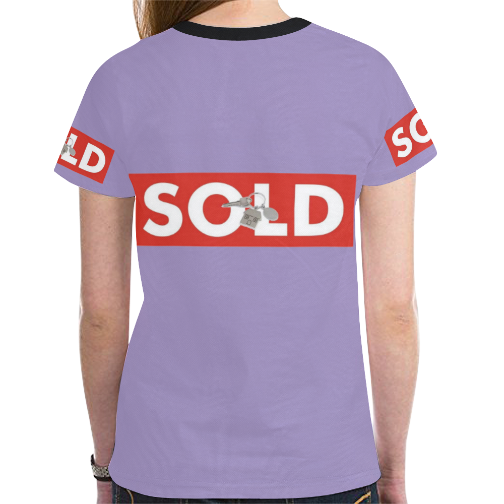 Womens T-Shirt Short Sleeve S, M, L, XL Red White Real Estate Sold Sign House Keys Purple New All Over Print T-shirt for Women (Model T45)