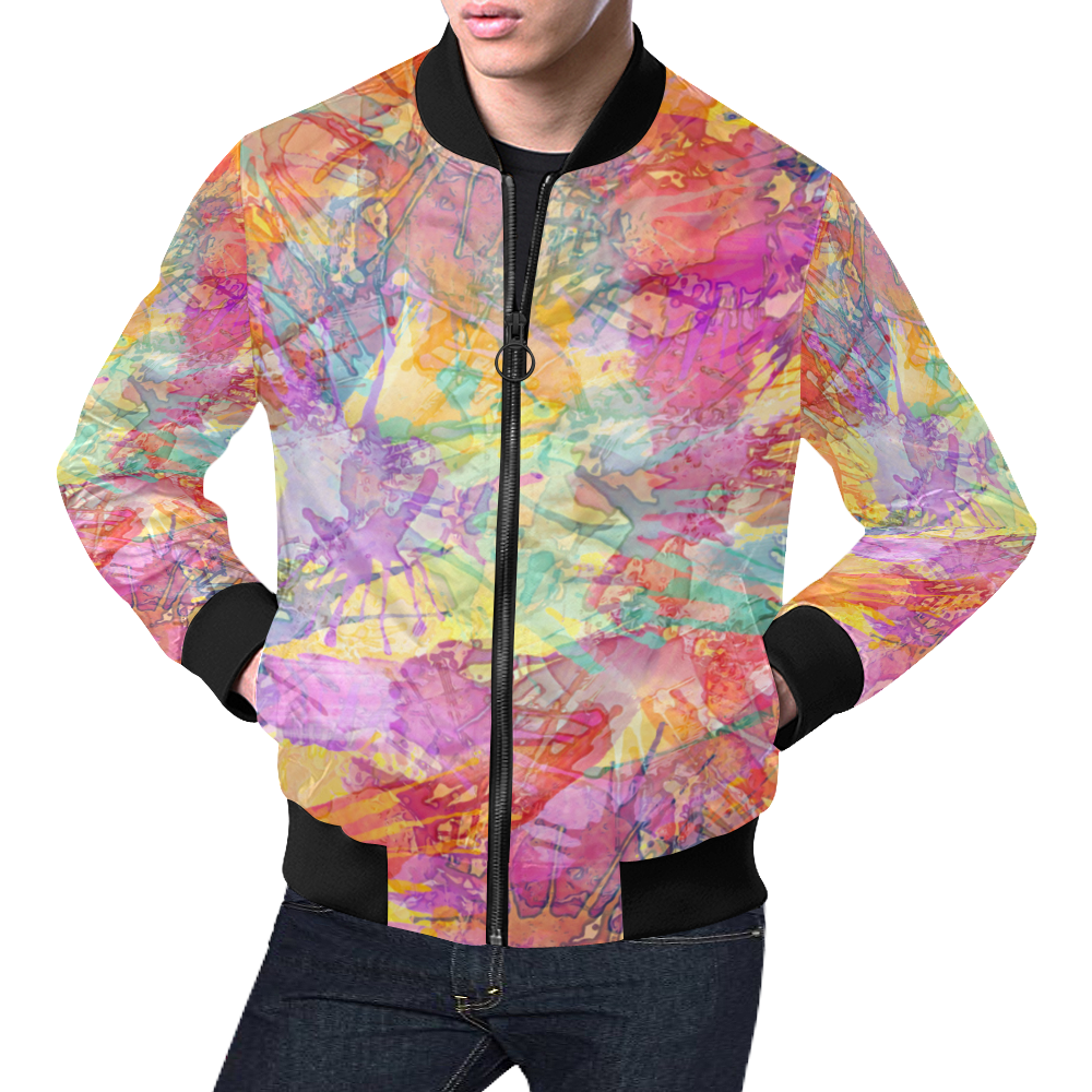 Watercolor Painting Splashes Pastel Multicolored All Over Print Bomber Jacket for Men (Model H19)
