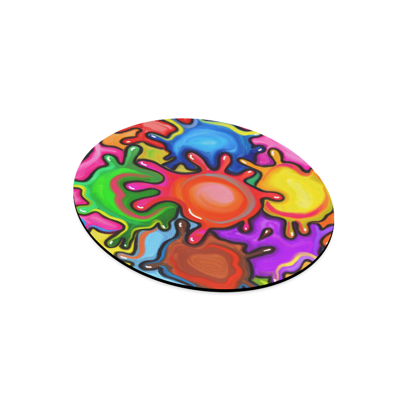 Vibrant Abstract Paint Splats Round Mousepad