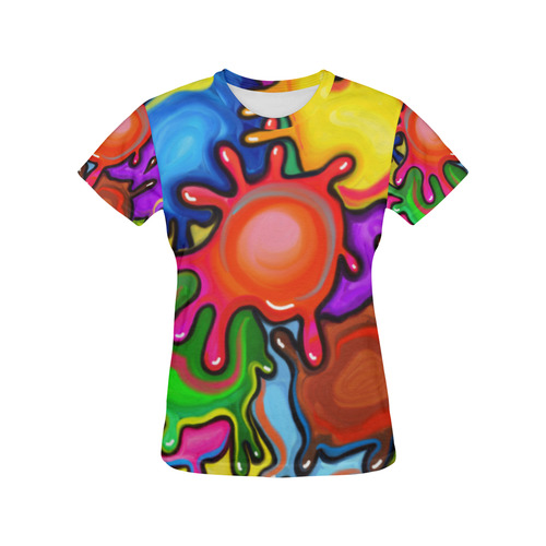Vibrant Abstract Paint Splats All Over Print T-Shirt for Women (USA Size) (Model T40)