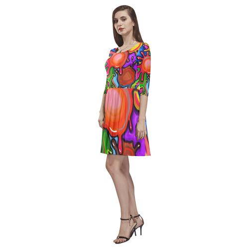 Vibrant Abstract Paint Splats Tethys Half-Sleeve Skater Dress(Model D20)