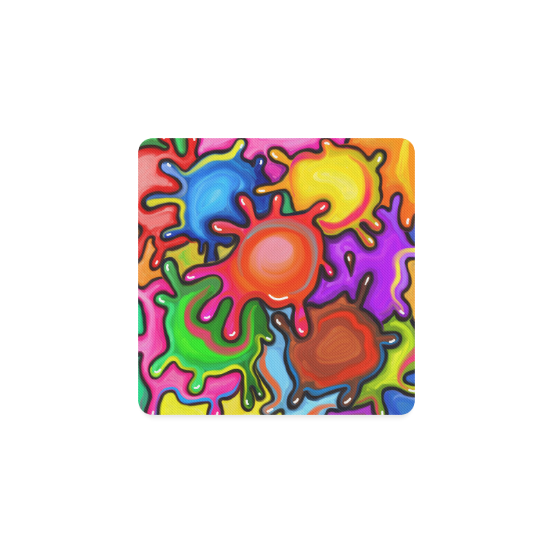 Vibrant Abstract Paint Splats Square Coaster