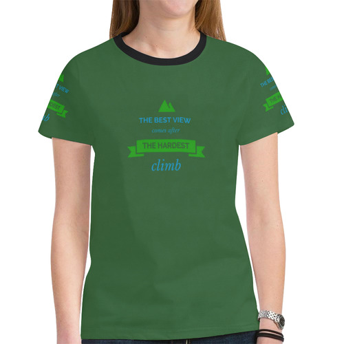 Women T-Shirt Short Sleeve S, M, L, XL Green Hiking Rock Climbing New All Over Print T-shirt for Women (Model T45)