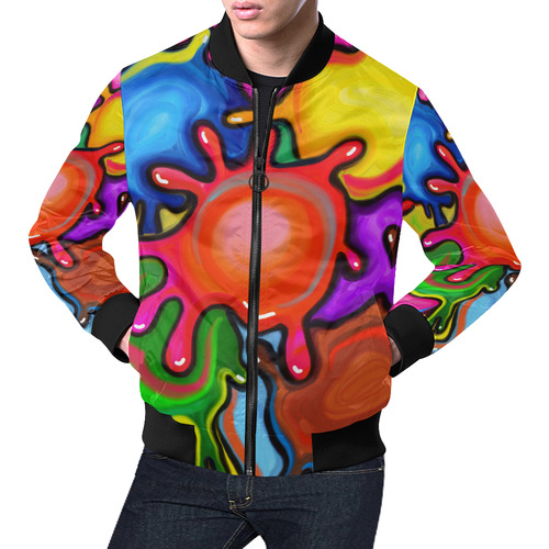 Vibrant Abstract Paint Splats All Over Print Bomber Jacket for Men (Model H19)