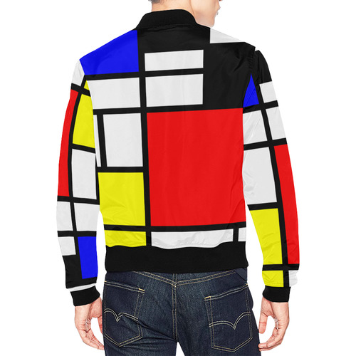 Mosaic DE STIJL Style black yellow red blue All Over Print Bomber Jacket for Men (Model H19)