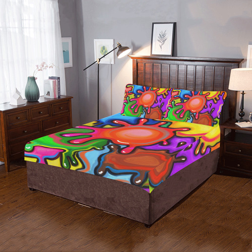 Vibrant Abstract Paint Splats 3-Piece Bedding Set