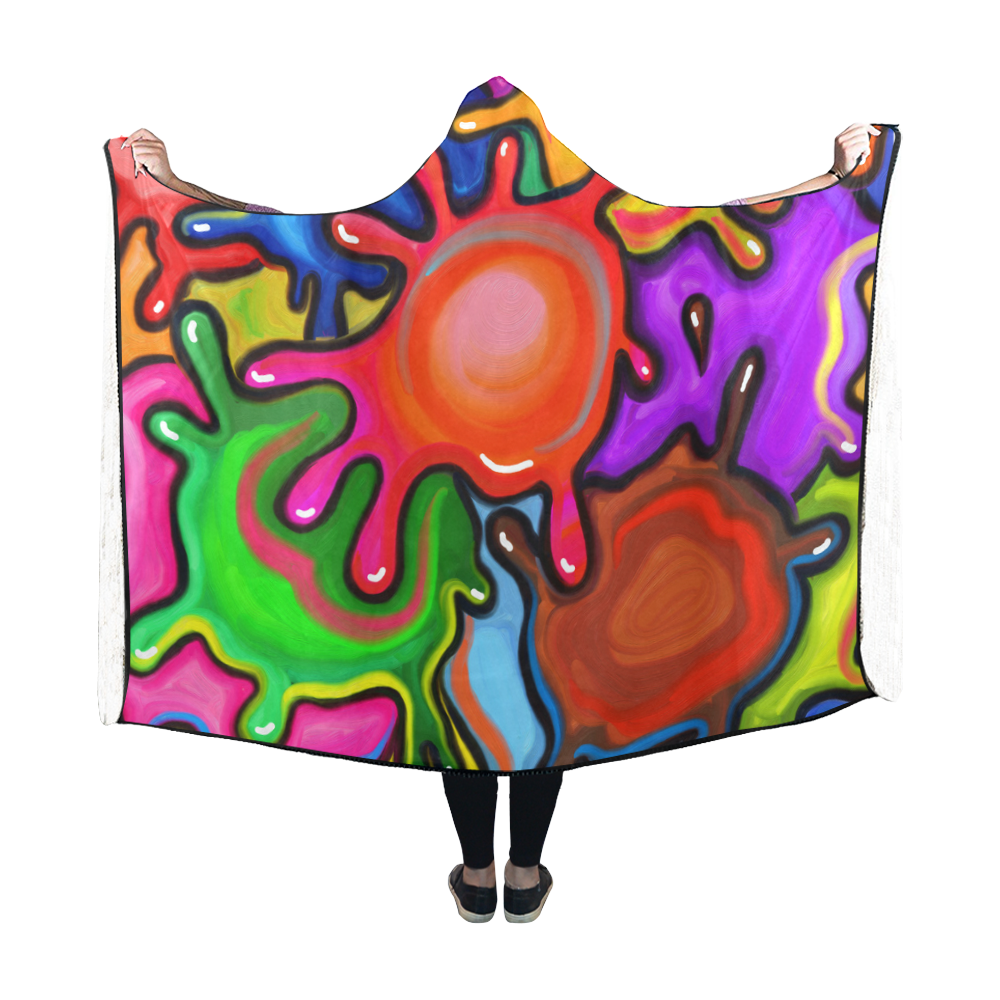 Vibrant Abstract Paint Splats Hooded Blanket 60''x50''