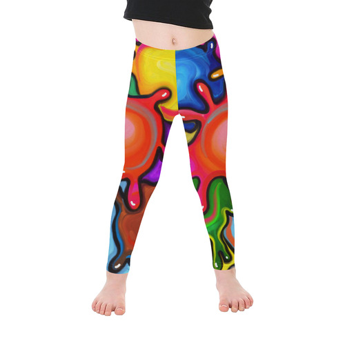 Vibrant Abstract Paint Splats Kid's Ankle Length Leggings (Model L06)