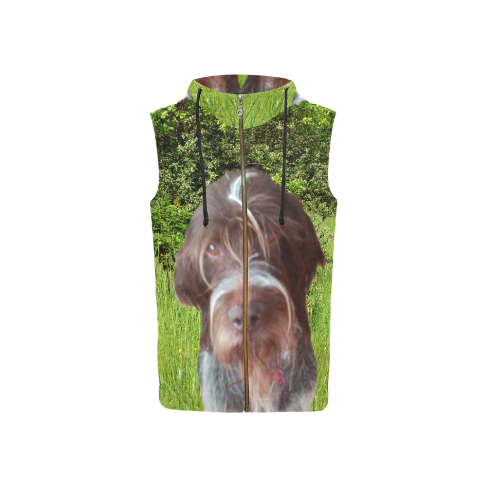 Dog Wirehaired Pointing Griffon All Over Print Sleeveless Zip Up Hoodie for Women (Model H16)