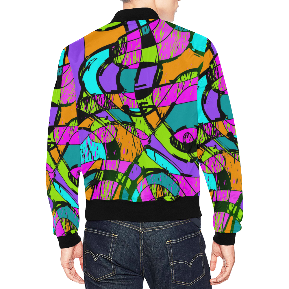 Abstract Art Squiggly Loops Multicolored All Over Print Bomber Jacket for Men (Model H19)