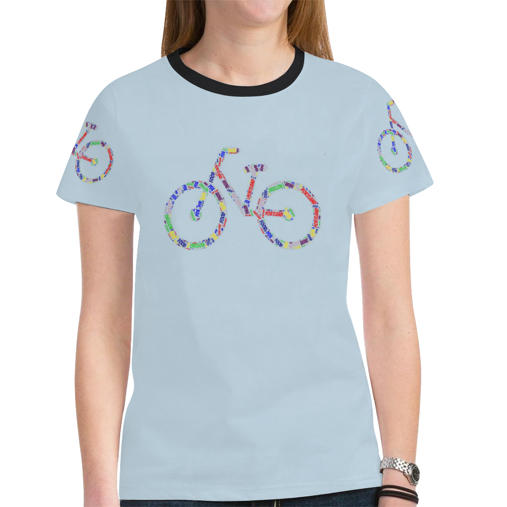 Womens T-Shirt Short Sleeve Blue S, M, L, XL Colorful Portland Bikes New All Over Print T-shirt for Women (Model T45)