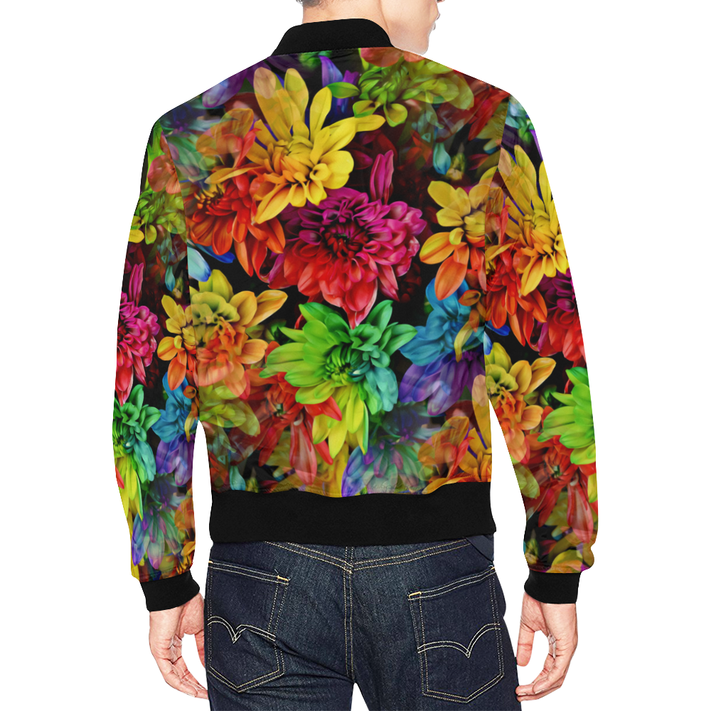 Photography Colorfully Asters Flowers Pattern All Over Print Bomber Jacket for Men (Model H19)