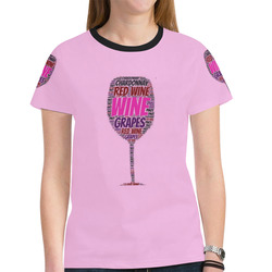 Womens T-Shirt Pink S, M, L, XL Red White Wine New All Over Print T-shirt for Women (Model T45)