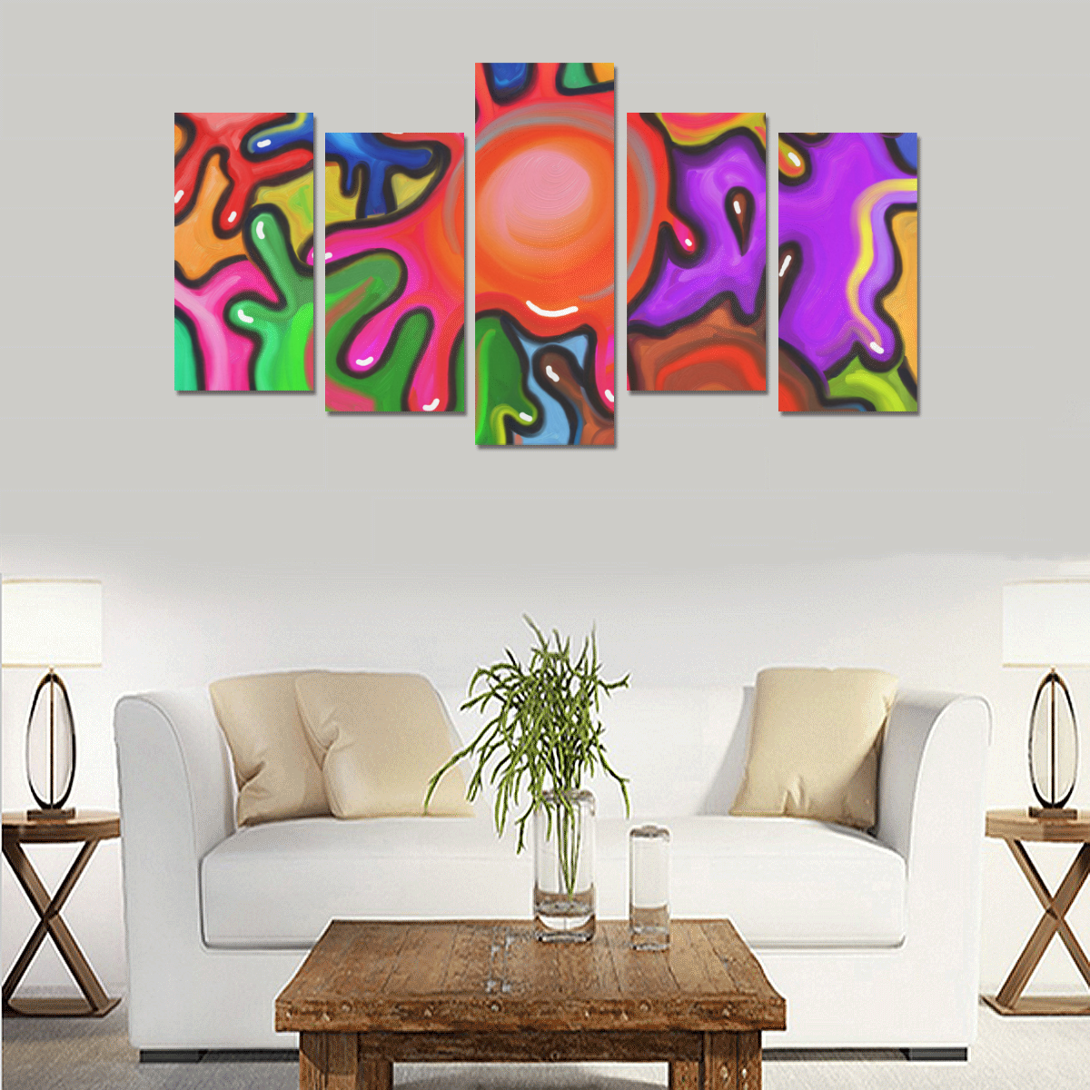Vibrant Abstract Paint Splats Canvas Print Sets E (No Frame)