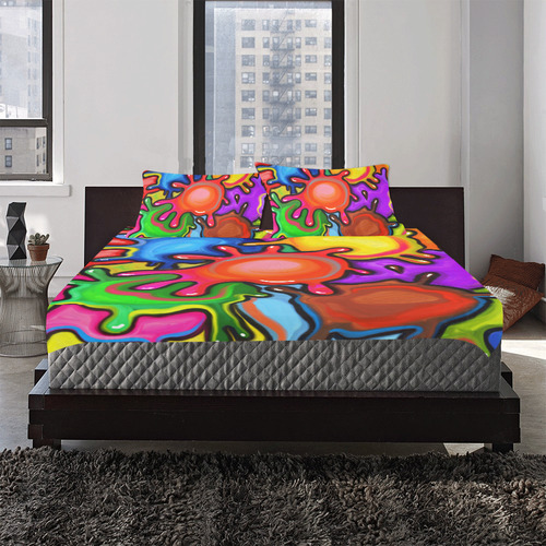 Vibrant Abstract Paint Splats 3-Piece Bedding Set