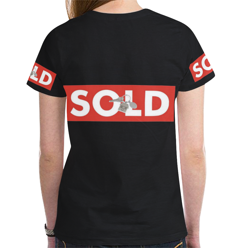 Womens T-Shirt Short Sleeve S, M, L, XL Red White Real Estate Sold Sign House Keys Black New All Over Print T-shirt for Women (Model T45)