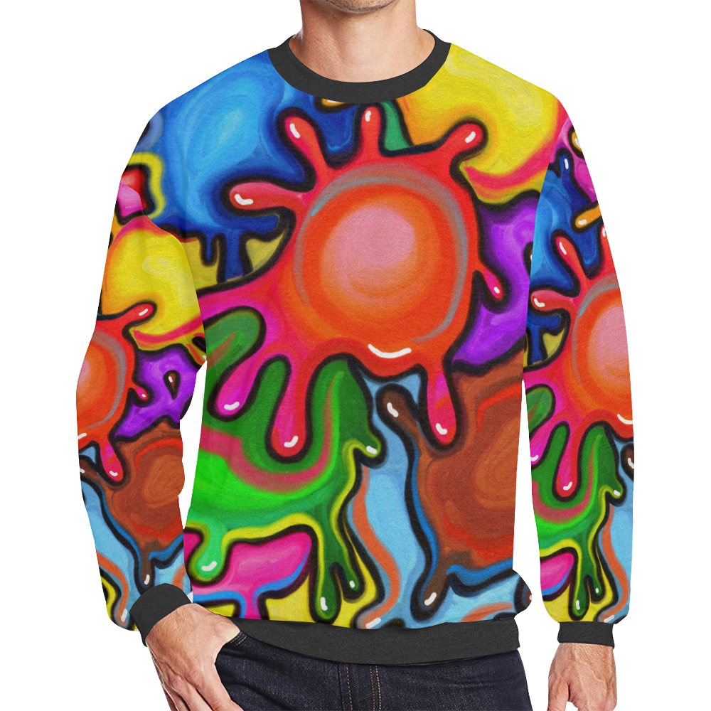 Vibrant Abstract Paint Splats Men's Oversized Fleece Crew Sweatshirt/Large Size(Model H18)
