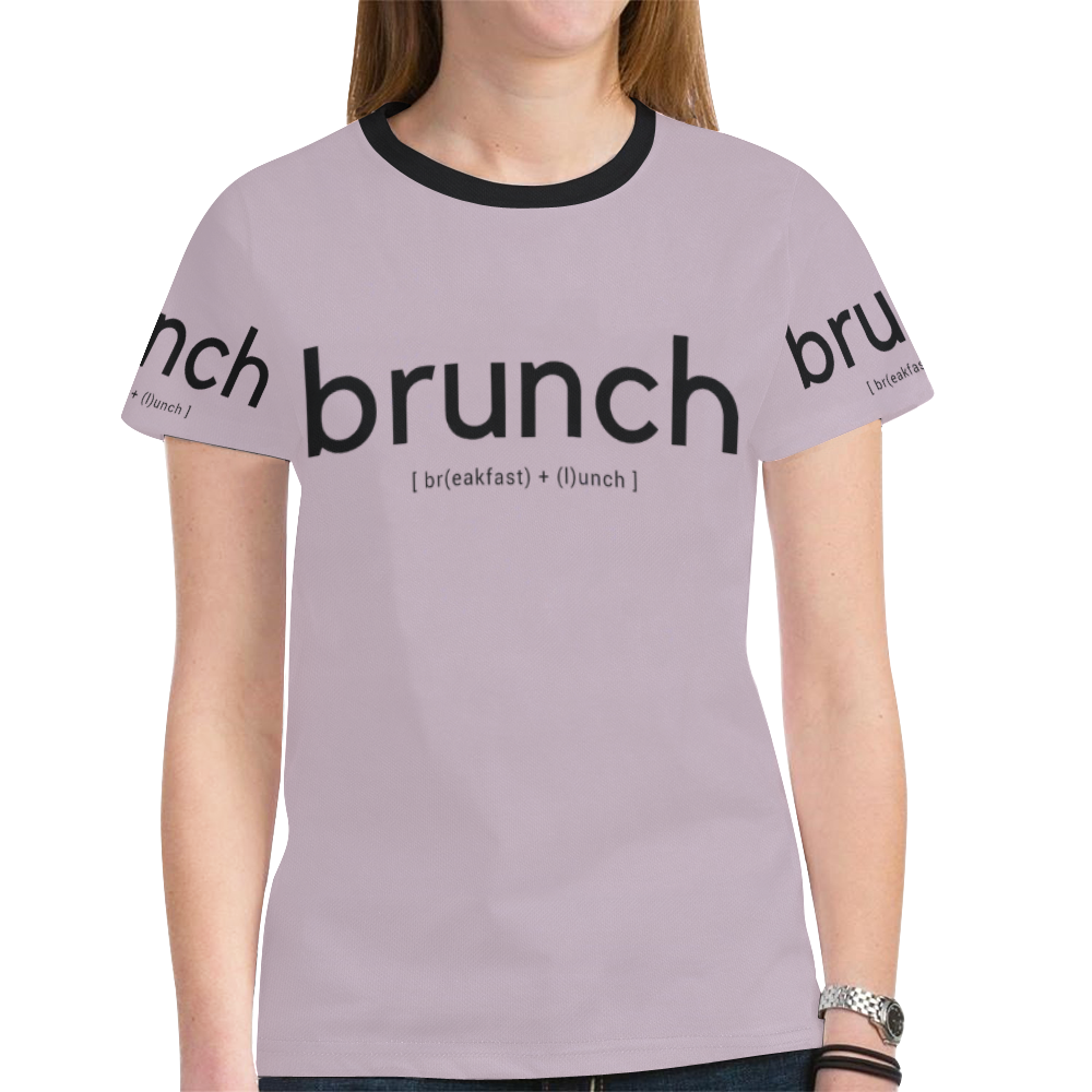 Womens T-Shirt Short Sleeve S, M, L, XL Brunch Breakfast Lunch Gray New All Over Print T-shirt for Women (Model T45)