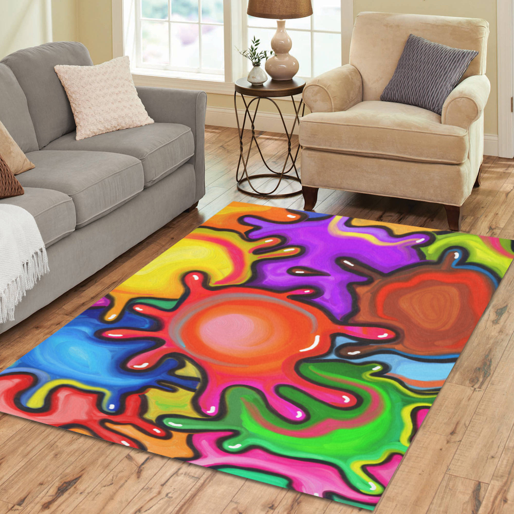 Vibrant Abstract Paint Splats Area Rug7'x5'