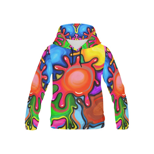 Vibrant Abstract Paint Splats All Over Print Hoodie for Kid (USA Size) (Model H13)