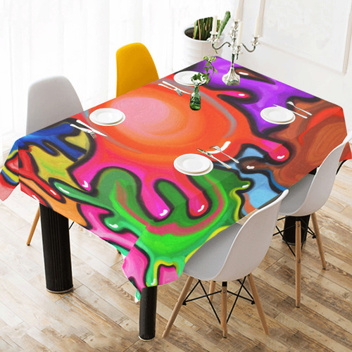 Vibrant Abstract Paint Splats Cotton Linen Tablecloth 52"x 70"