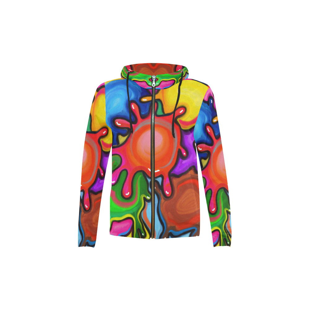 Vibrant Abstract Paint Splats All Over Print Full Zip Hoodie for Kid (Model H14)