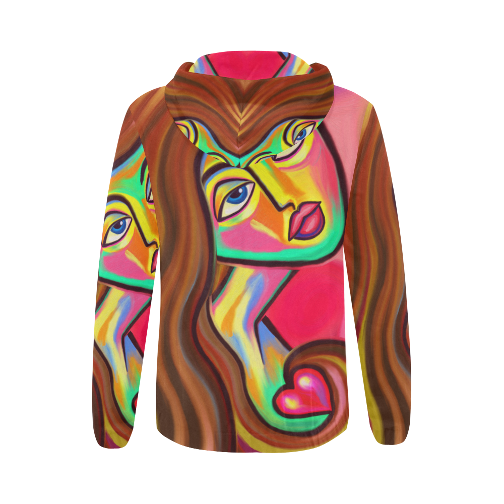 Love is Near Vibrant Portrait All Over Print Full Zip Hoodie for Women (Model H14)