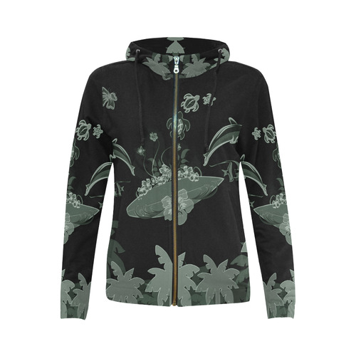 Playing dolphin All Over Print Full Zip Hoodie for Women (Model H14)