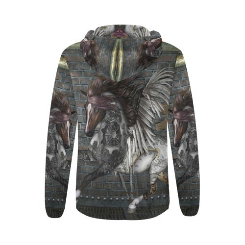 Steampunk, awesome steampunk horse with wings All Over Print Full Zip Hoodie for Women (Model H14)
