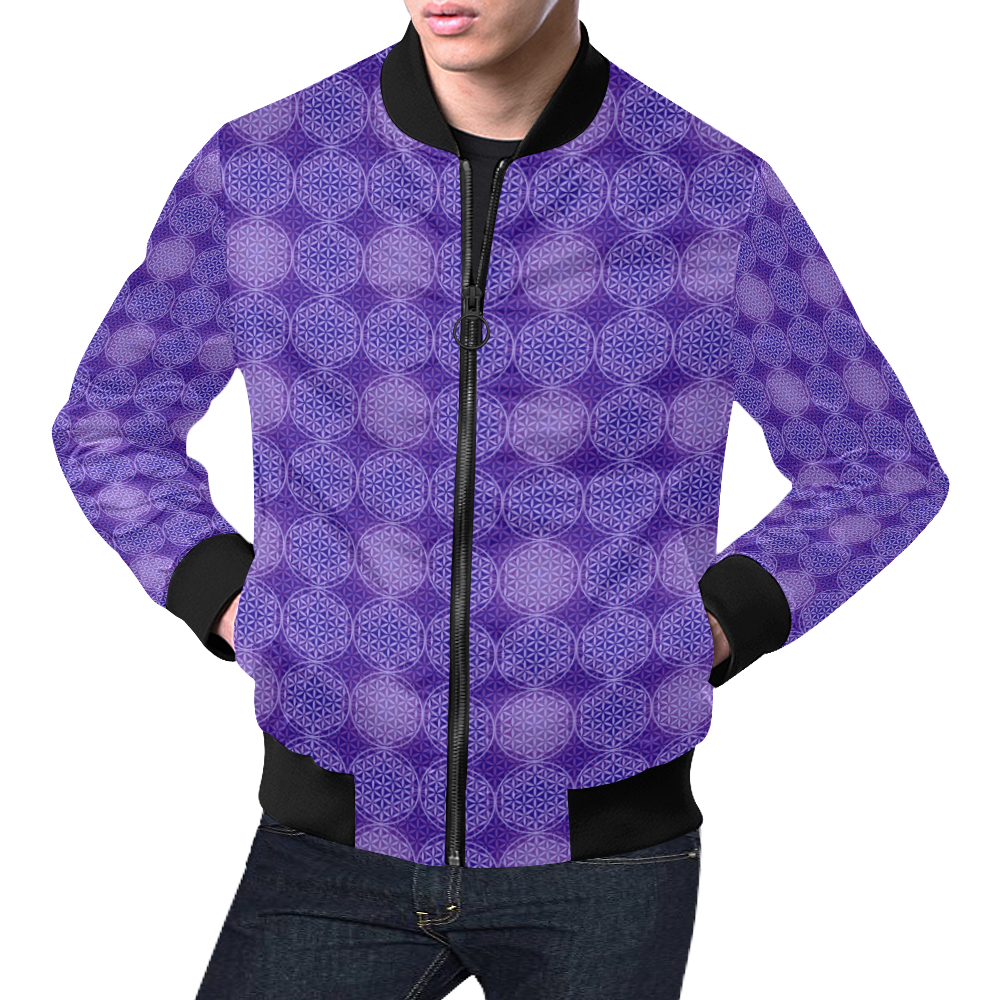 FLOWER OF LIFE stamp pattern purple violet All Over Print Bomber Jacket for Men (Model H19)