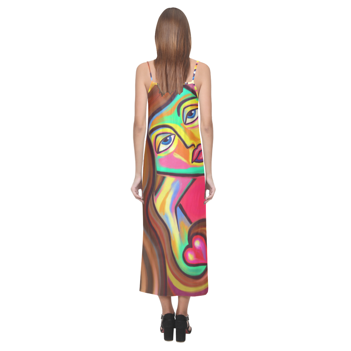 Love is Near Vibrant Portrait V-Neck Open Fork Long Dress(Model D18)