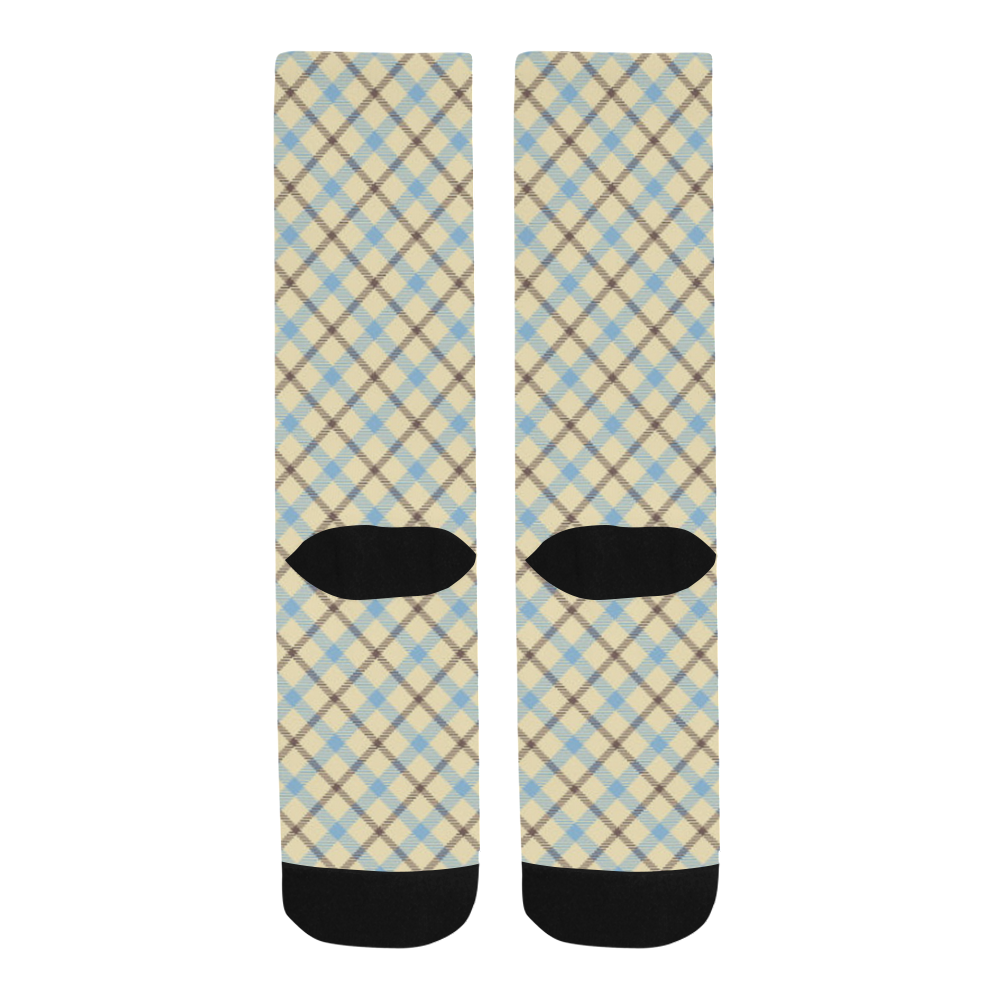 Plaid 2 plain tartan in cream, brown and baby blue Trouser Socks