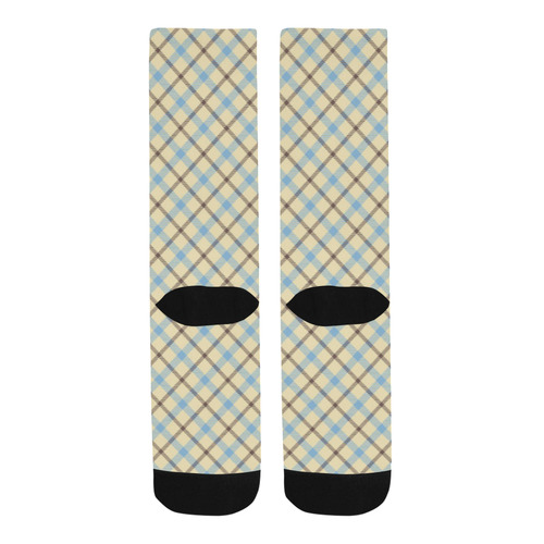 Plaid 2 plain tartan in cream, brown and baby blue Trouser Socks