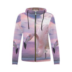 Flamingo and Pink Sky All Over Print Full Zip Hoodie for Women (Model H14)
