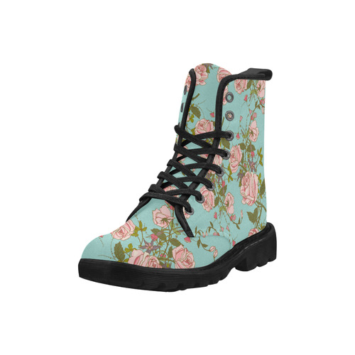 Martin boots for women pink roses with teal background Martin Boots for Women (Black) (Model 1203H)