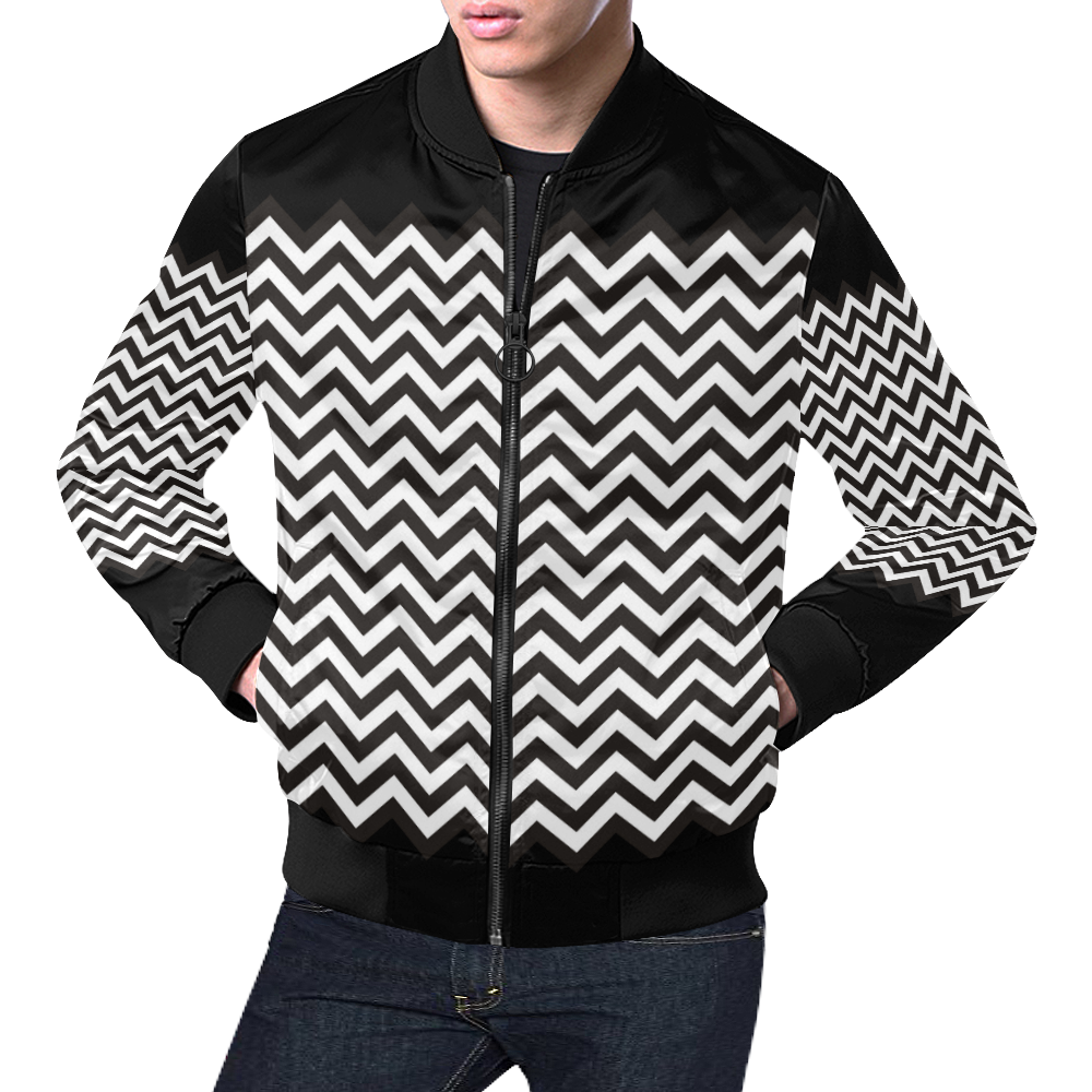 HIPSTER zigzag chevron pattern black & white All Over Print Bomber Jacket for Men (Model H19)