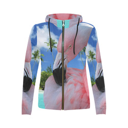 Flamingo and Beach All Over Print Full Zip Hoodie for Women (Model H14)