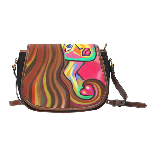 Love is Near Vibrant Portrait Saddle Bag/Small (Model 1649)(Flap Customization)