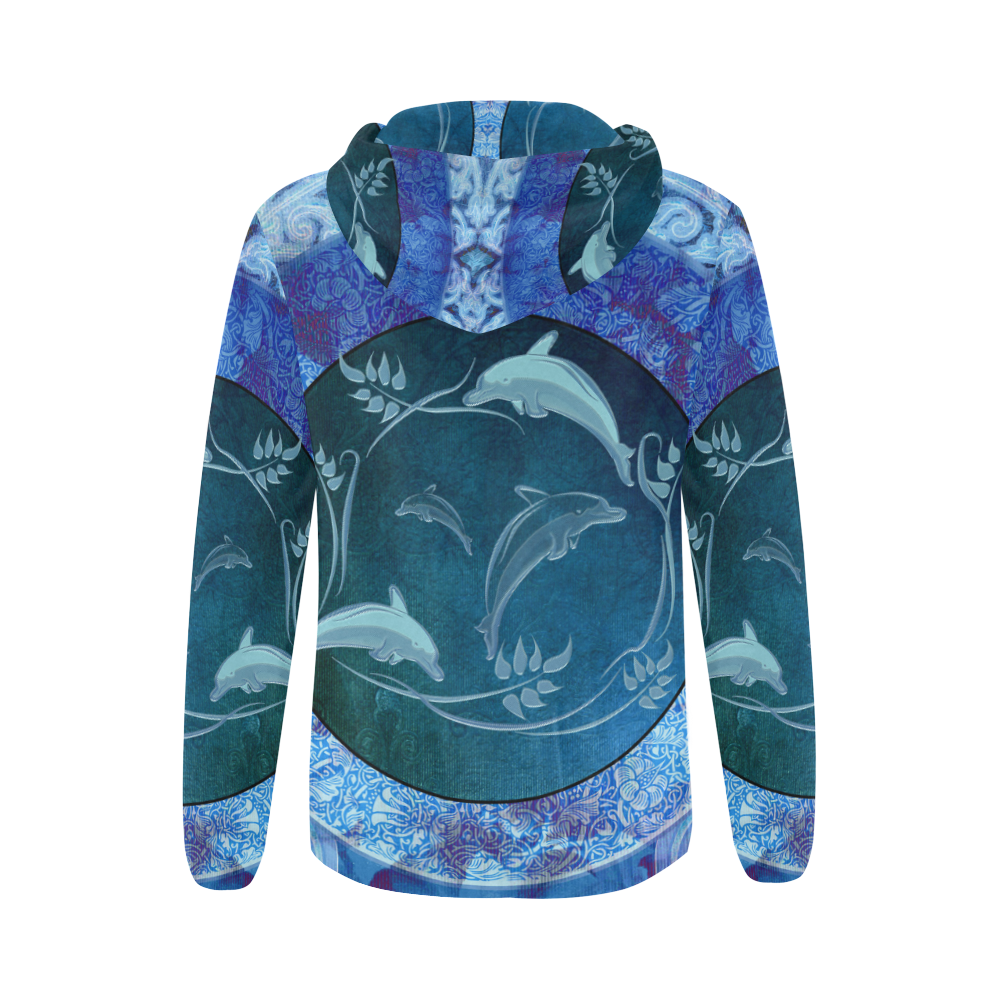 Dolphin with floral elelements All Over Print Full Zip Hoodie for Women (Model H14)