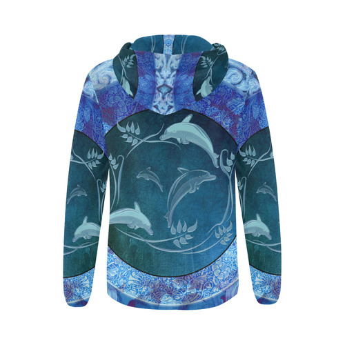 Dolphin with floral elelements All Over Print Full Zip Hoodie for Women (Model H14)