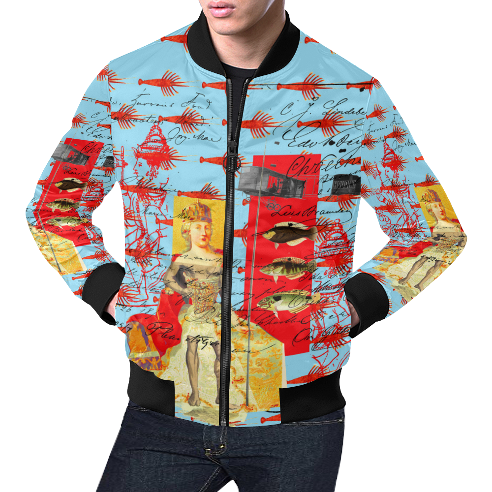 THE SHOWY PLANE HUNTER AND FISH IV All Over Print Bomber Jacket for Men (Model H19)