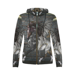Steampunk, awesome steampunk horse with wings All Over Print Full Zip Hoodie for Women (Model H14)