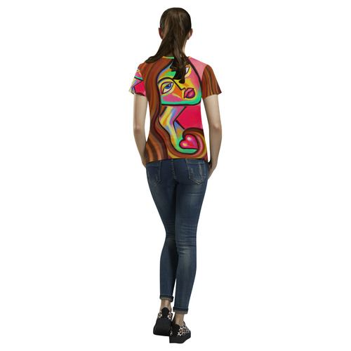 Love is Near Vibrant Portrait All Over Print T-Shirt for Women (USA Size) (Model T40)