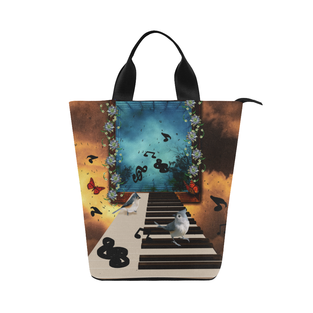 Music, birds on a piano Nylon Lunch Tote Bag (Model 1670)