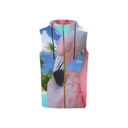 Flamingo and Beach All Over Print Sleeveless Zip Up Hoodie for Women (Model H16)
