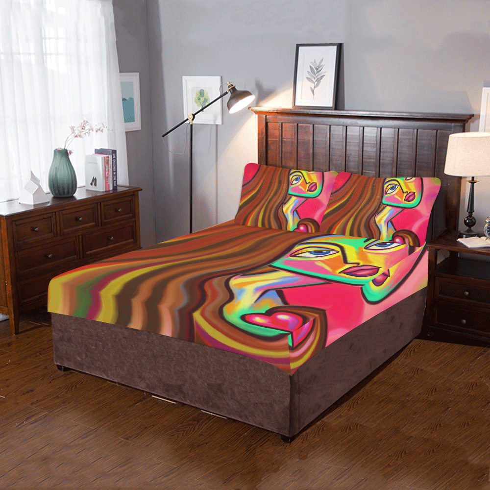 Love is Near Vibrant Portrait 3-Piece Bedding Set