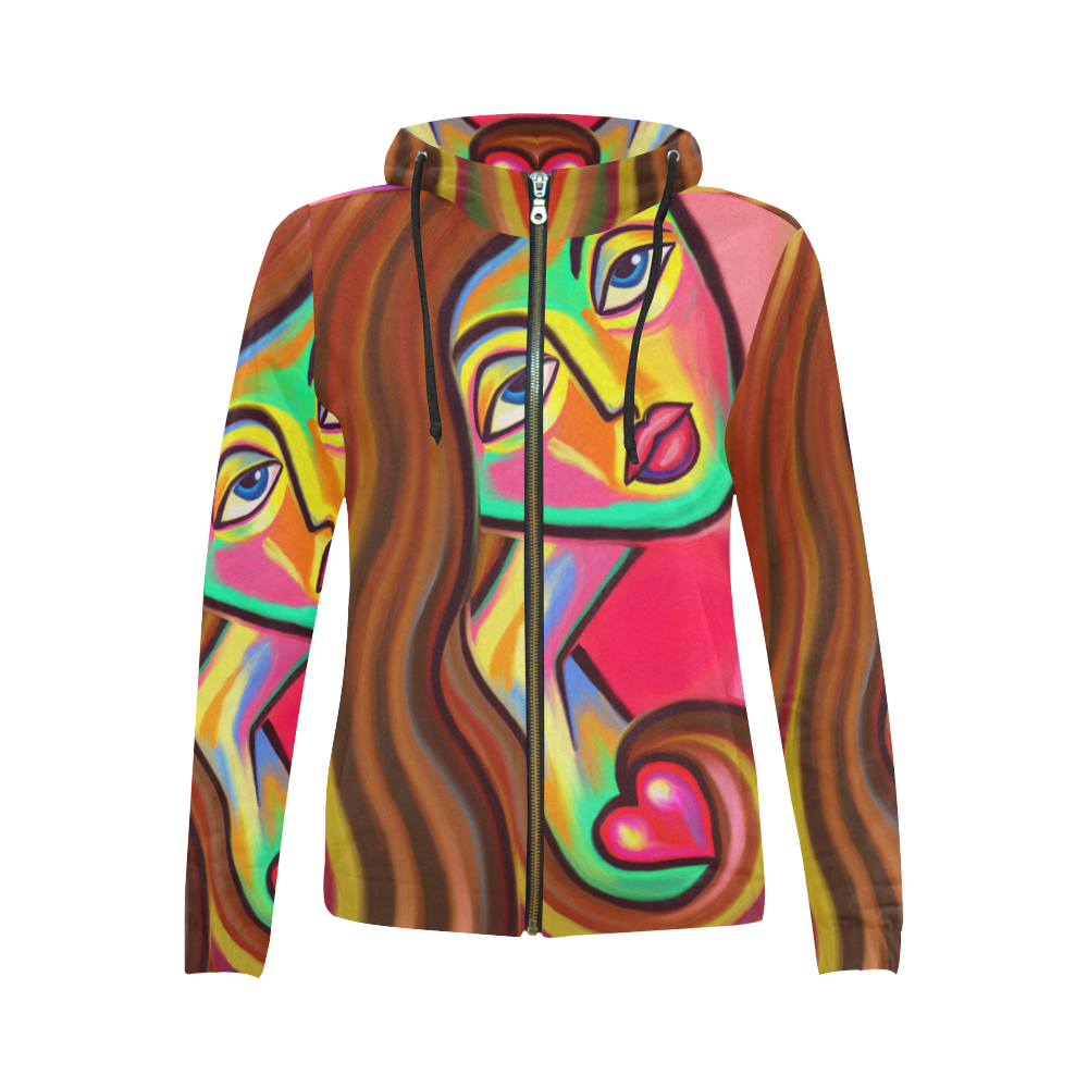 Love is Near Vibrant Portrait All Over Print Full Zip Hoodie for Women (Model H14)